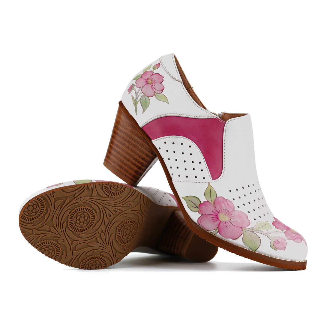 Floral Printed Leather Slip-On Ankle Shoes