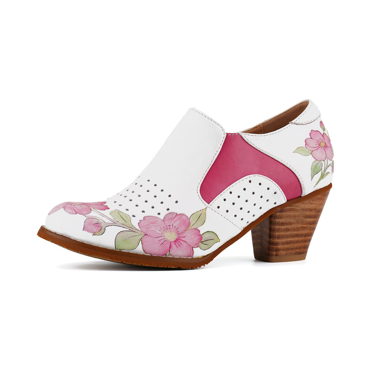 Floral Printed Leather Slip-On Ankle Shoes