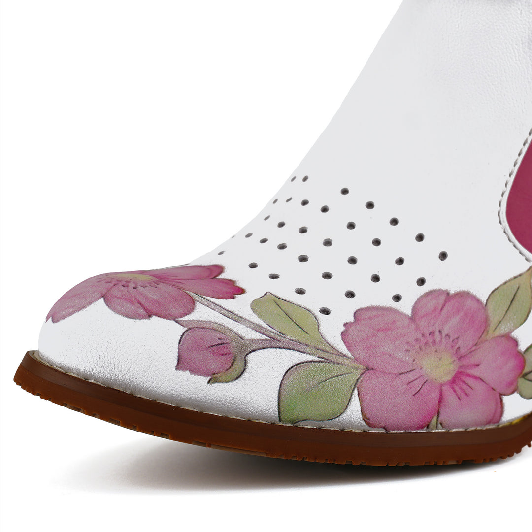 Floral Printed Leather Slip-On Ankle Shoes