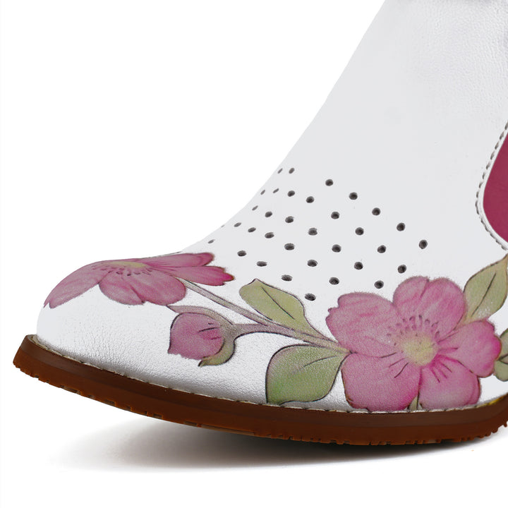 Floral Printed Leather Slip-On Ankle Shoes