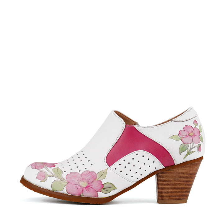 Floral Printed Leather Slip-On Ankle Shoes