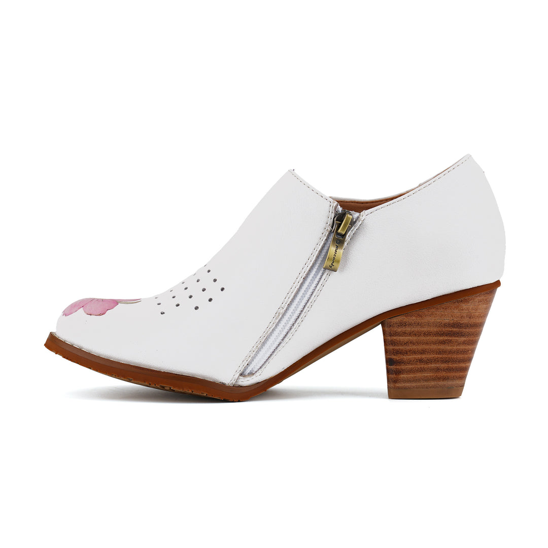 Floral Printed Leather Slip-On Ankle Shoes