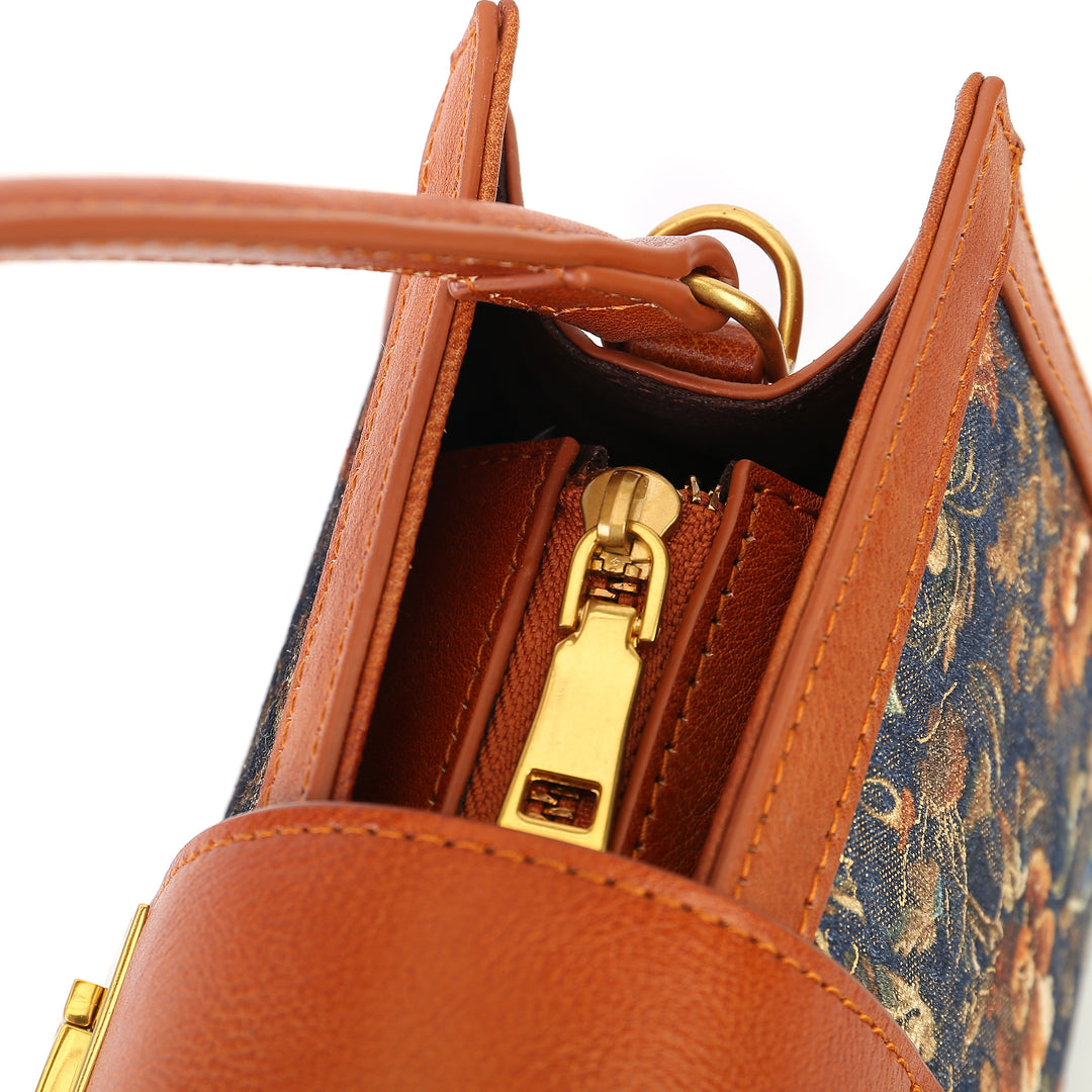 Borsa tote a spalla ricamata floreale vintage