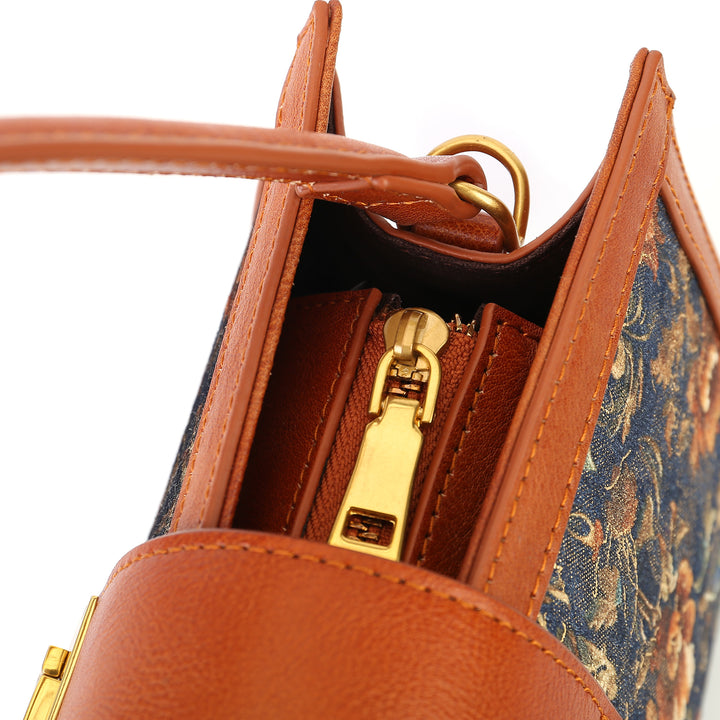 Borsa tote a spalla ricamata floreale vintage