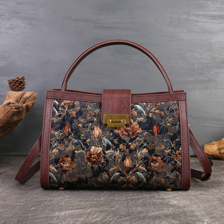Borsa tote a spalla ricamata floreale vintage
