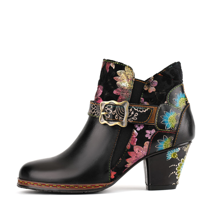 Vintage Handmde Floral Buckle Strap Ankle Boots