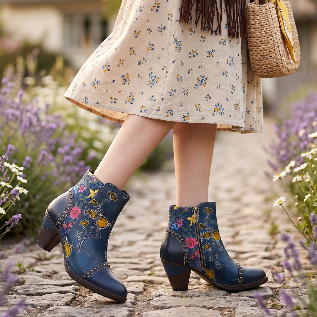 Vintage Handmade Floral Patchwork Ankle Boots
