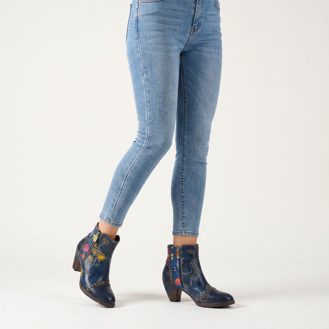 Vintage Handmade Floral Patchwork Ankle Boots
