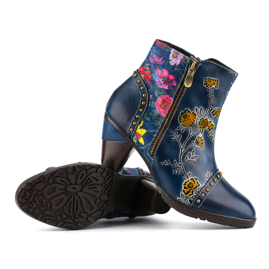 Vintage Handmade Floral Patchwork Ankle Boots