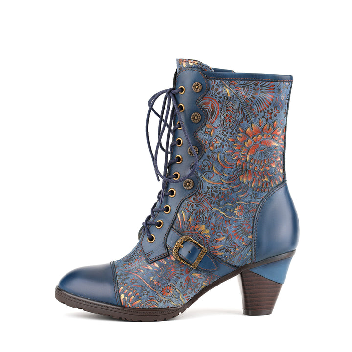 Vintage Floral Victorian Lace-Up Mid-Calf Boots