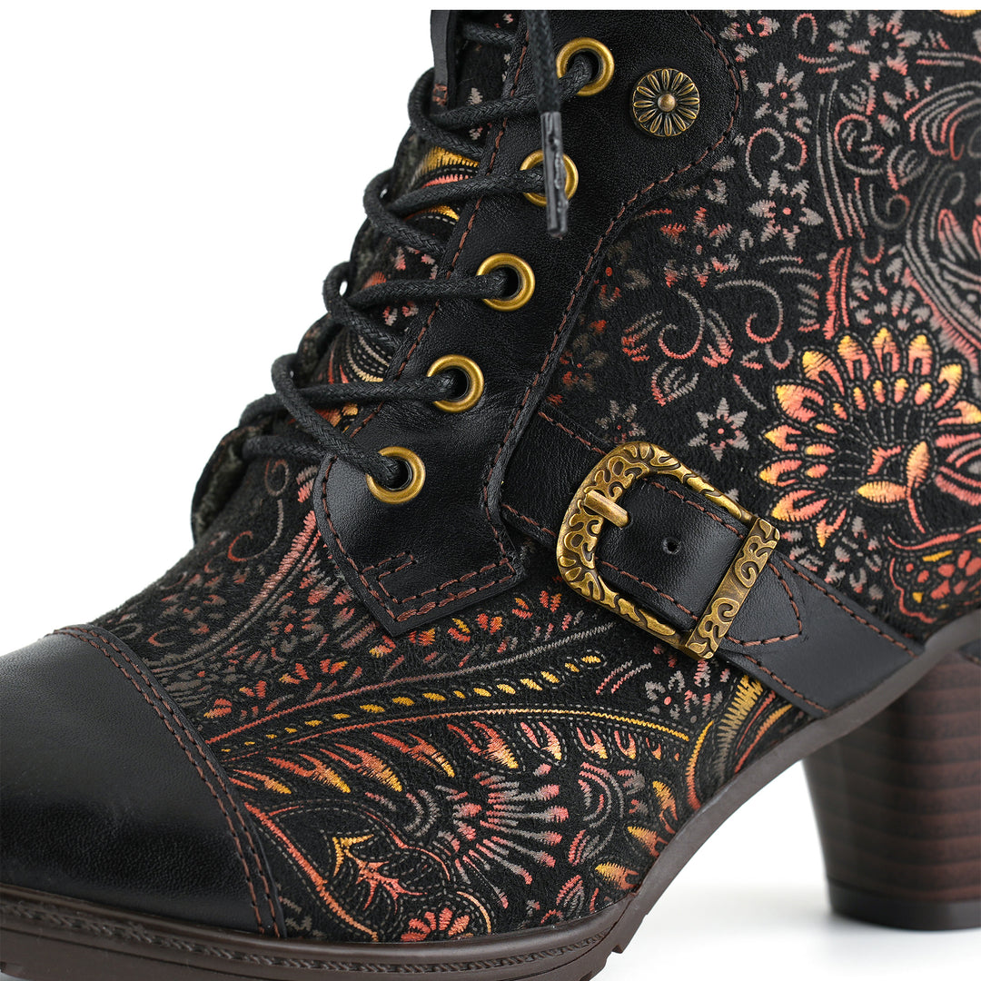 Vintage Floral Victorian Lace-Up Mid-Calf Boots