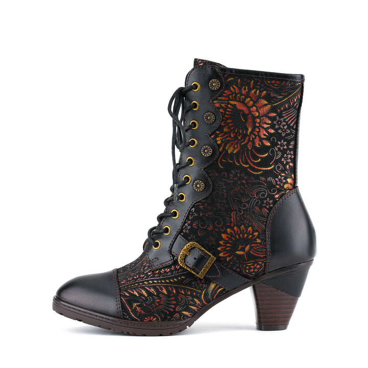 Vintage Floral Victorian Lace-Up Mid-Calf Boots