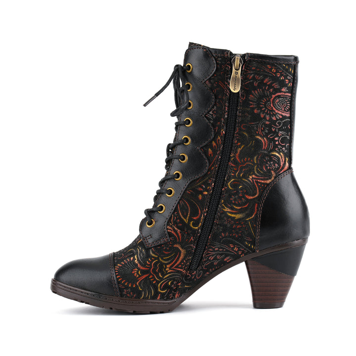 Vintage Floral Victorian Lace-Up Mid-Calf Boots