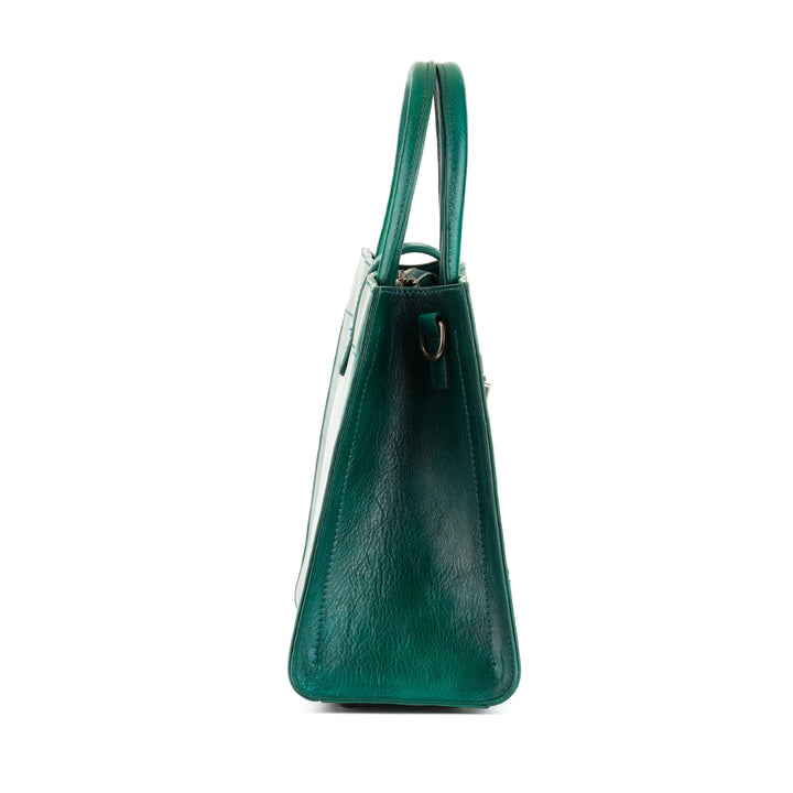 Borsa tote in pelle realizzata a mano ispirata al pavone