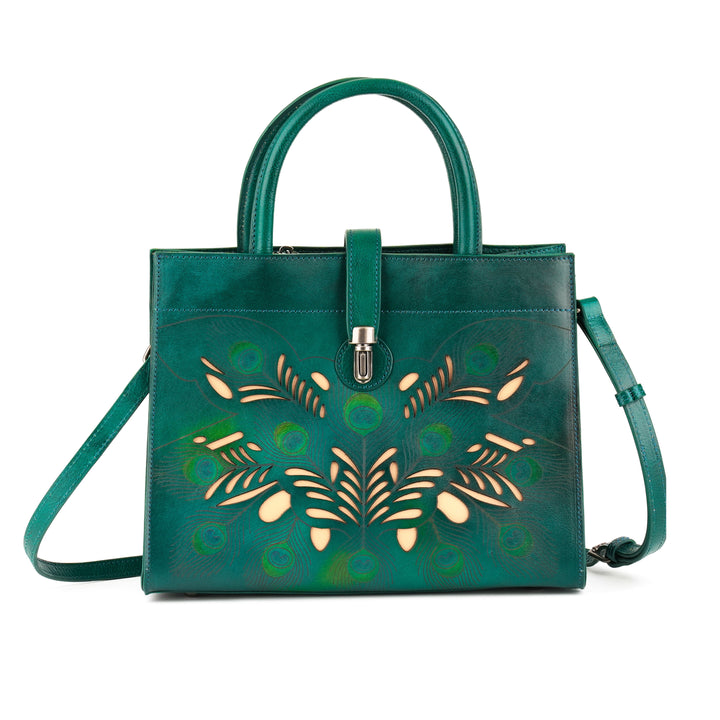 Borsa tote in pelle realizzata a mano ispirata al pavone
