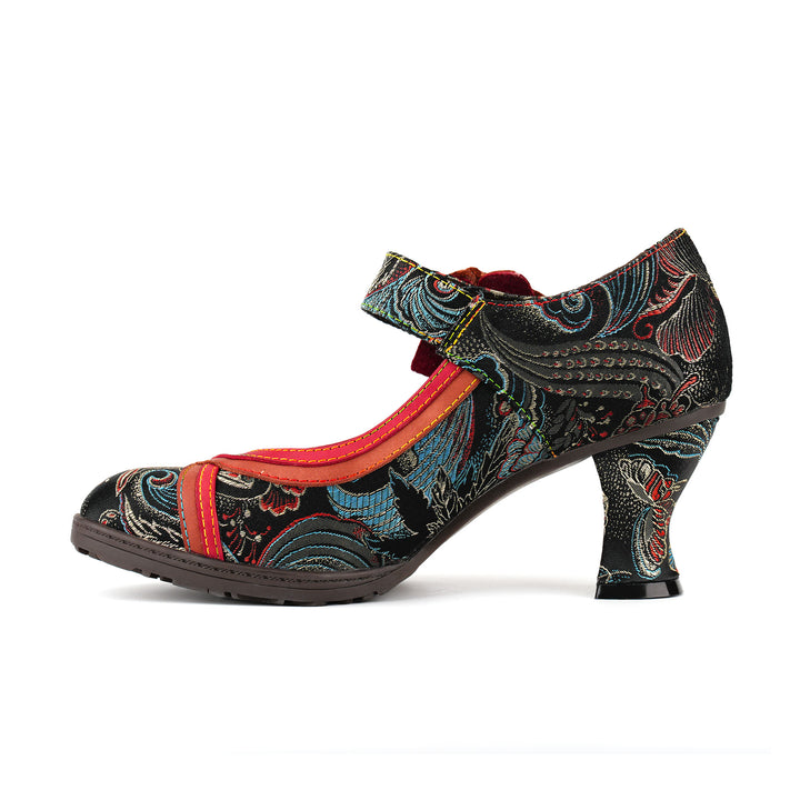 Blumenbestickte Mary-Jane-Pumps