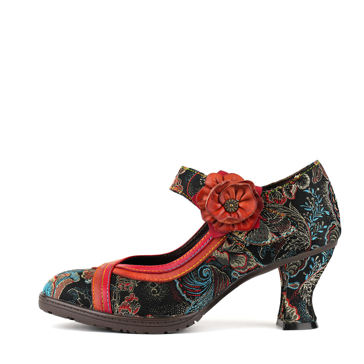 Zapatos de tacón Mary Jane con bordado floral