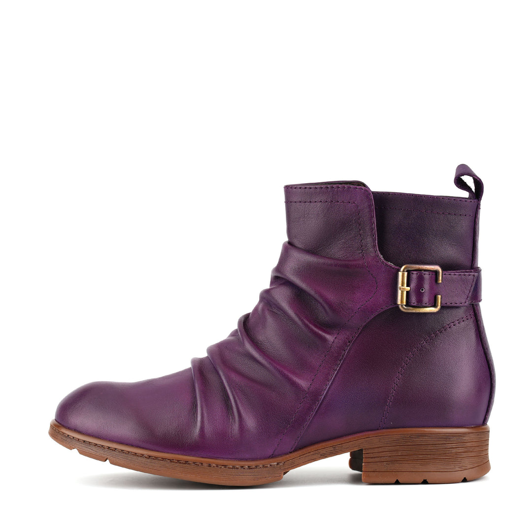 Bottines décontractées en cuir froncé violet 260715-4-1