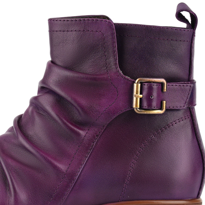 Bottines décontractées en cuir froncé violet 260715-4-1