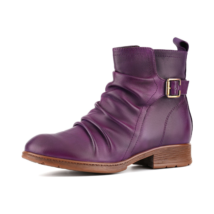 Bottines décontractées en cuir froncé violet 260715-4-1