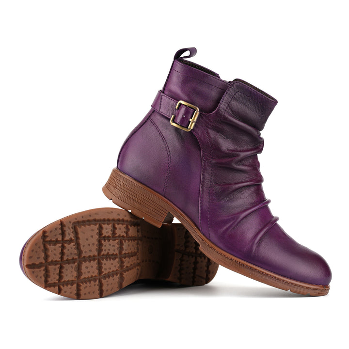 Bottines décontractées en cuir froncé violet 260715-4-1