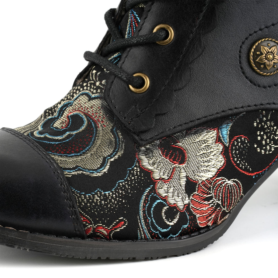 Vintage Brokat-Stiefeletten mit Blumenmuster 260716-1-2