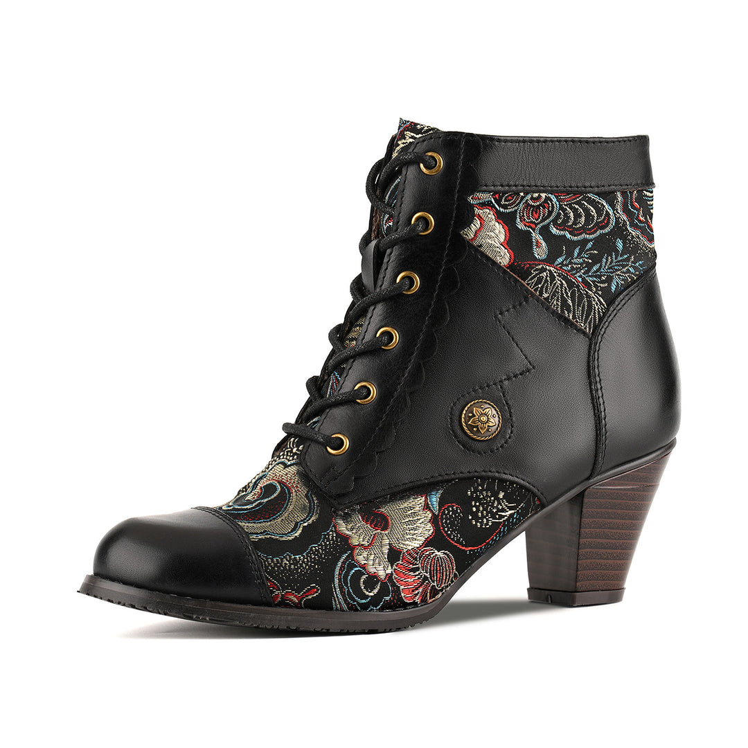 Vintage Brokat-Stiefeletten mit Blumenmuster 260716-1-2