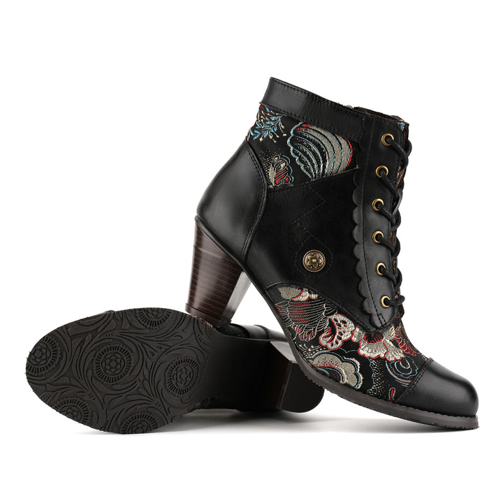 Vintage Brokat-Stiefeletten mit Blumenmuster 260716-1-2