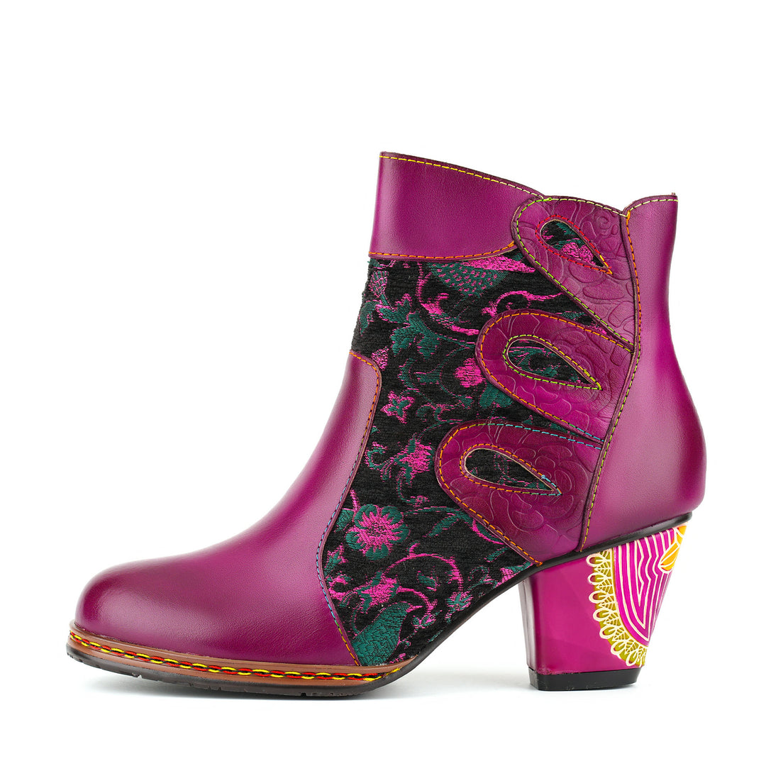 Stiefeletten aus kunstvollem Leder mit Blumenmuster