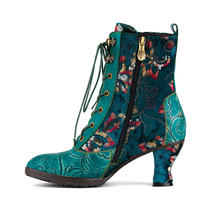 Bottines en velours brodé à motifs floraux