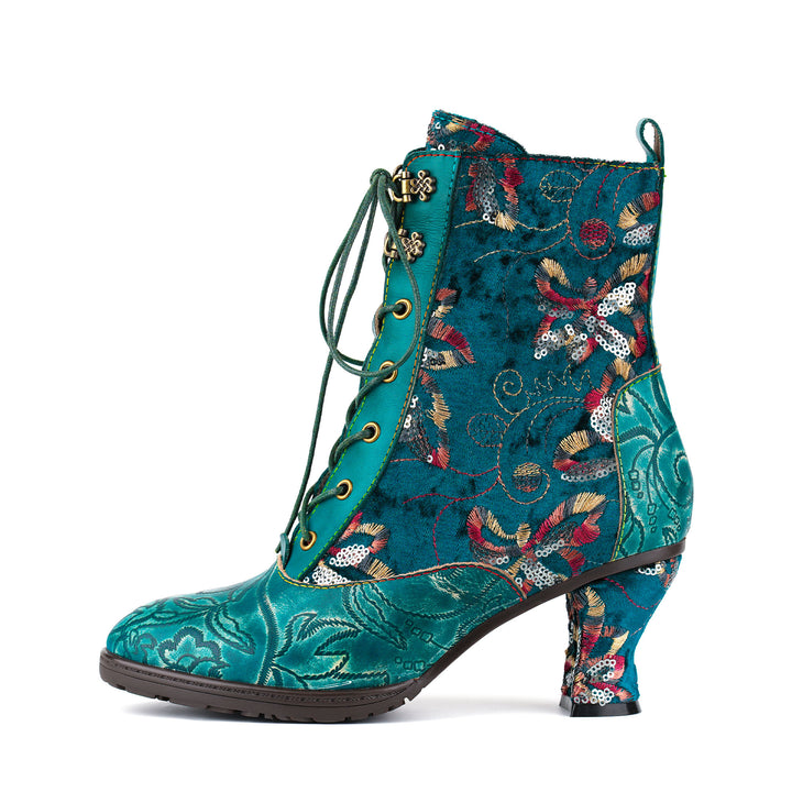 Bottines en velours brodé à motifs floraux