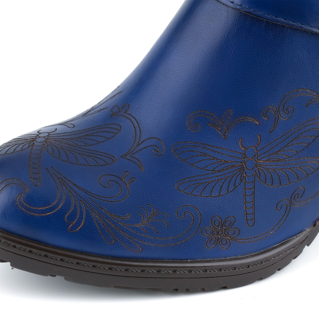 Vintage-Stiefeletten aus Leder mit Libellengravur