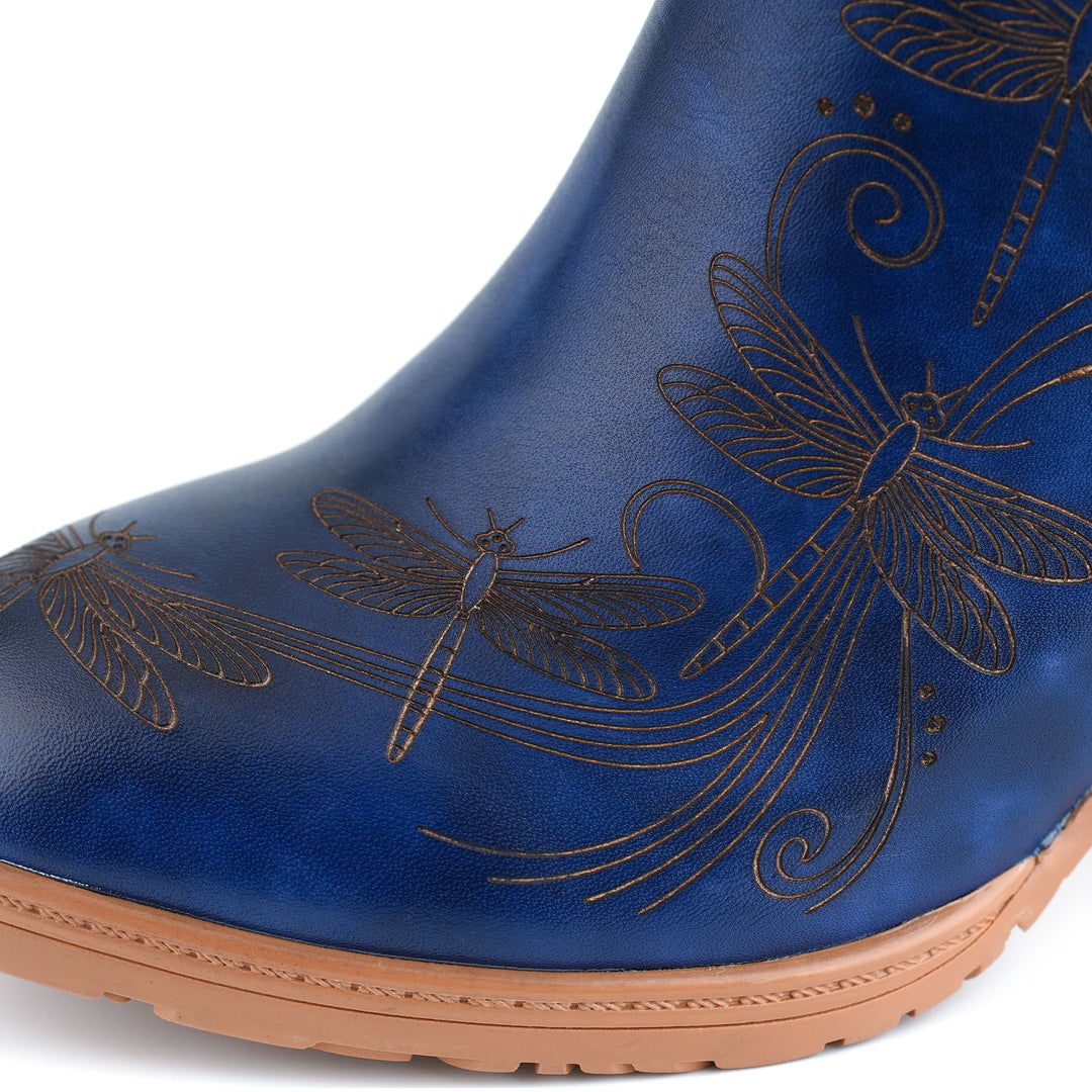 Vintage-Stiefeletten aus Leder mit Libellengravur