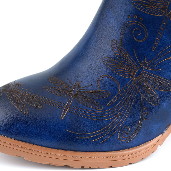 Vintage-Stiefeletten aus Leder mit Libellengravur