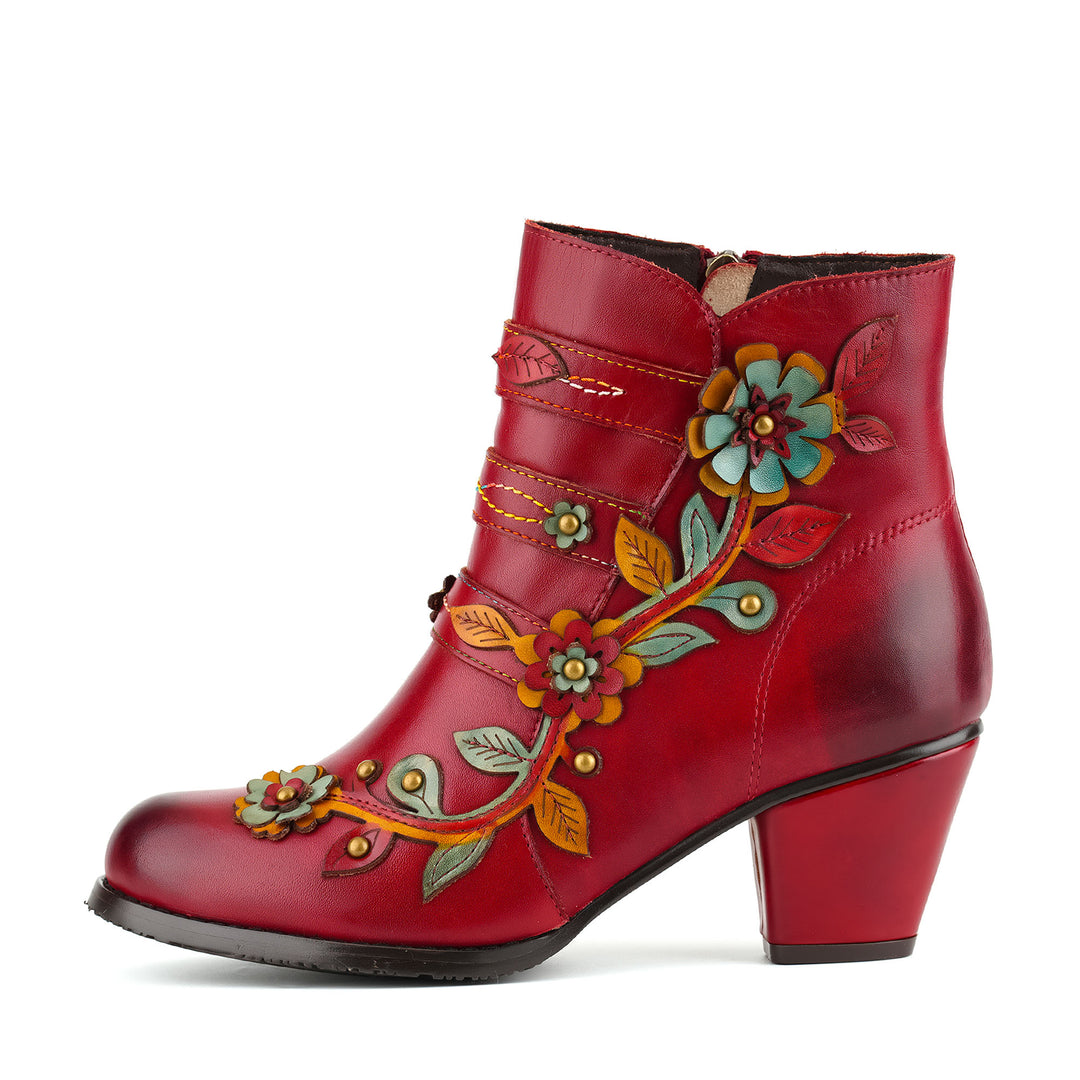 Handcrafted Floral Embellishments Ankle Boots