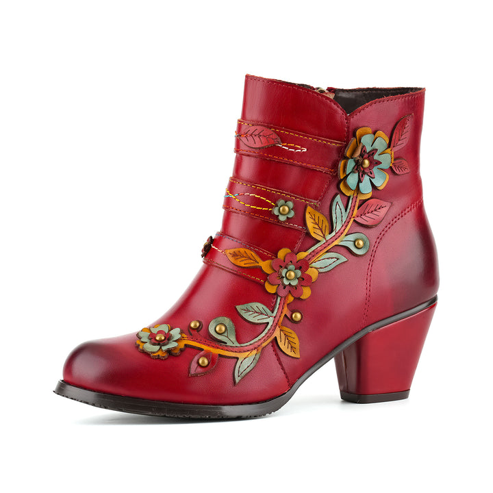 Handcrafted Floral Embellishments Ankle Boots