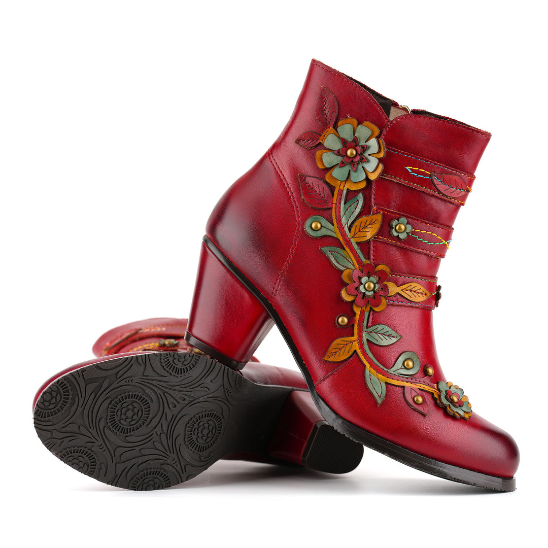 Handcrafted Floral Embellishments Ankle Boots