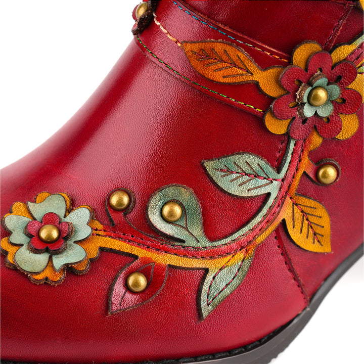 Handcrafted Floral Embellishments Ankle Boots