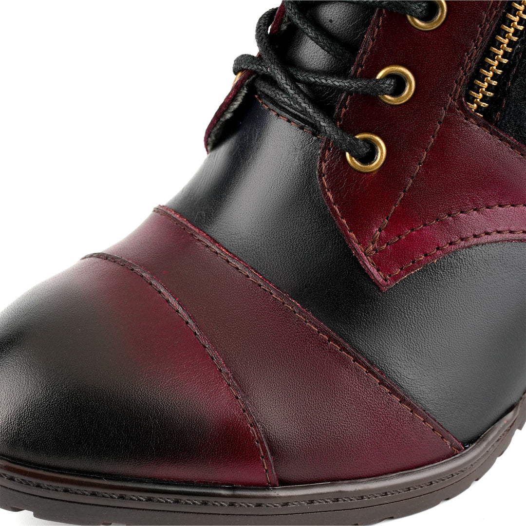 Botins vintage feitos à mão em couro patchwork