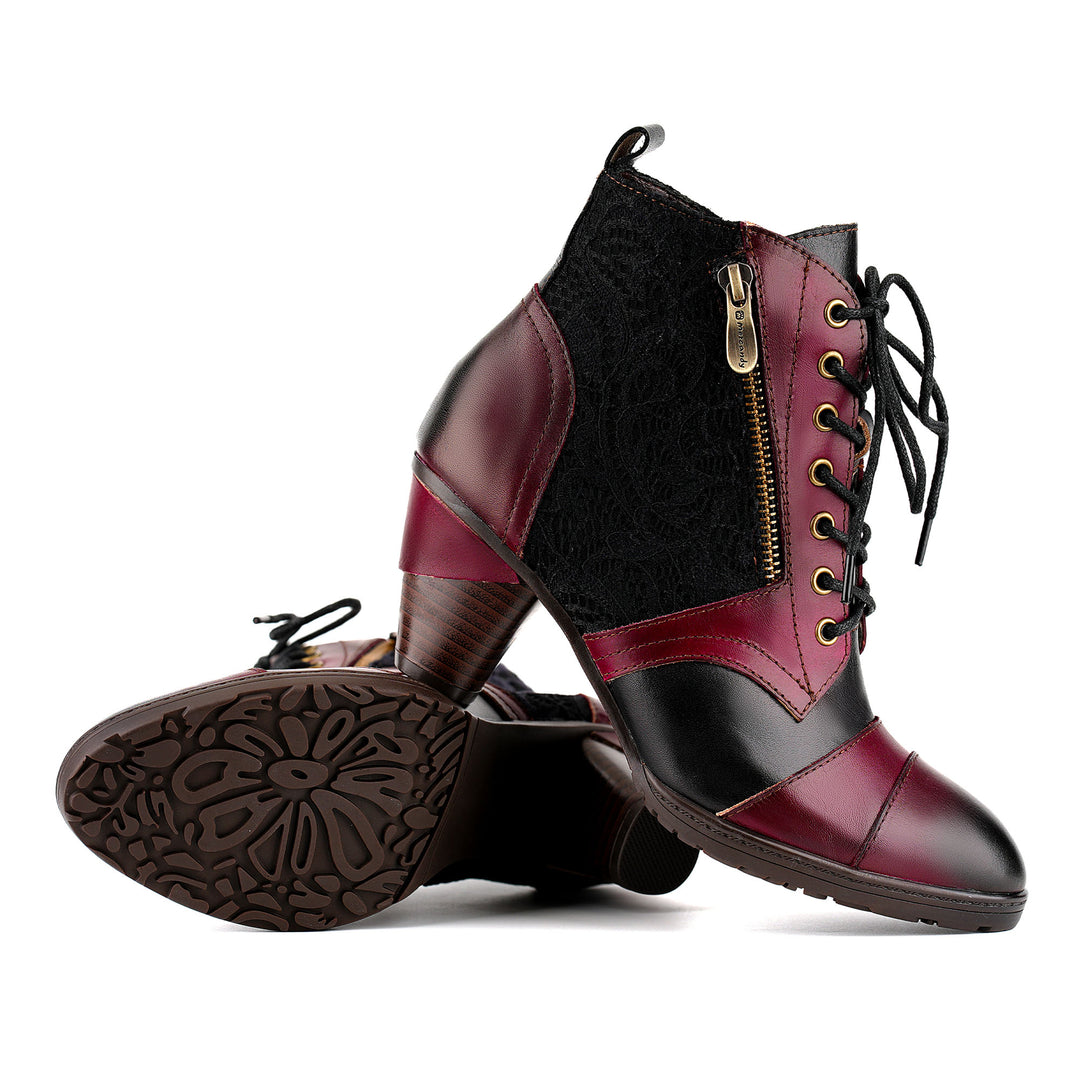 Botins vintage feitos à mão em couro patchwork