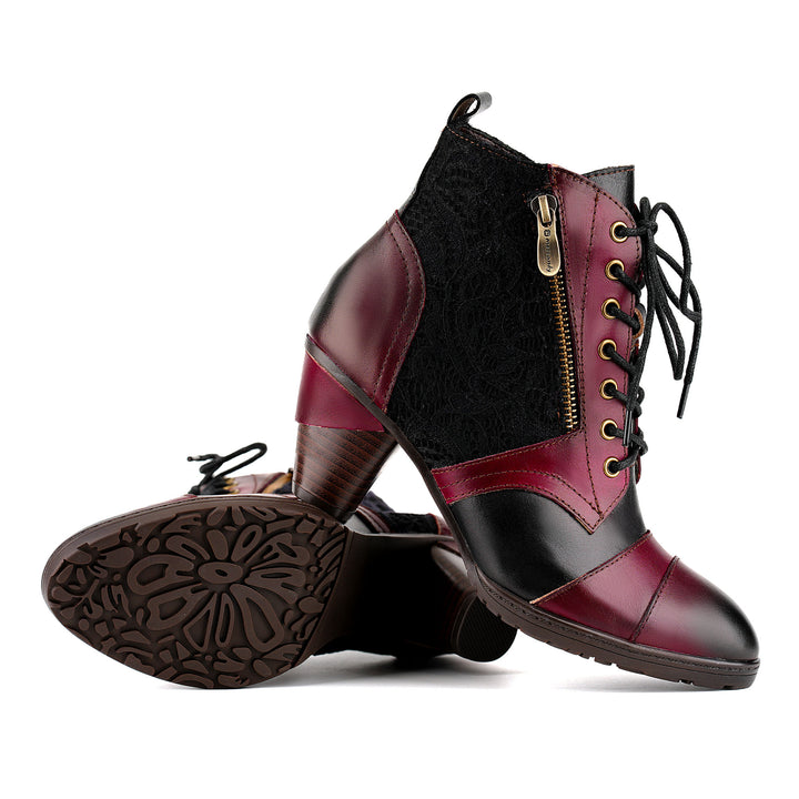 Botins vintage feitos à mão em couro patchwork