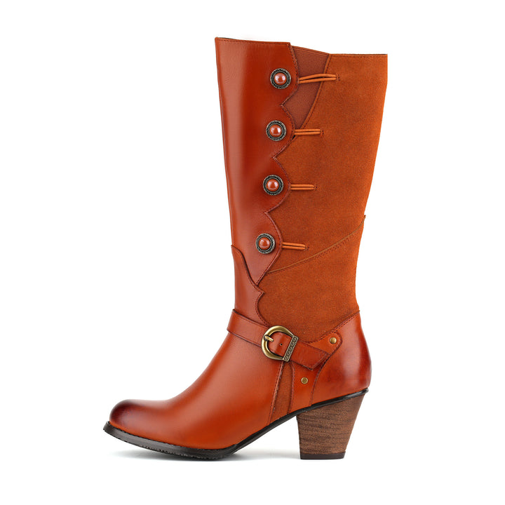 Two-Tone Leather and Suede Button Boots