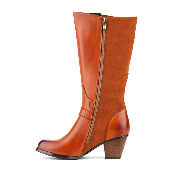 Two-Tone Leather and Suede Button Boots