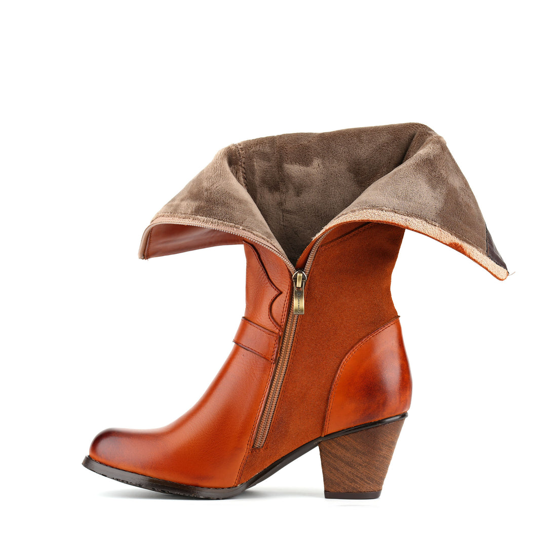 Two-Tone Leather and Suede Button Boots