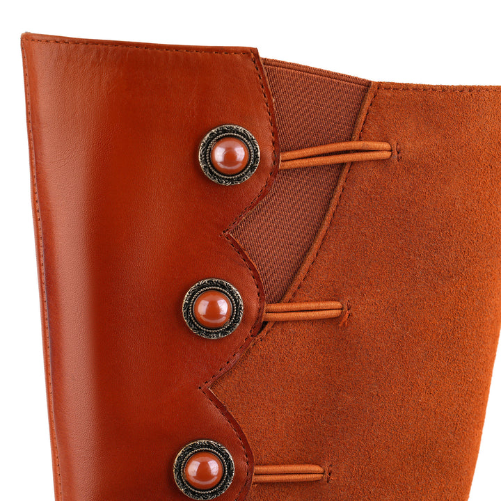 Two-Tone Leather and Suede Button Boots