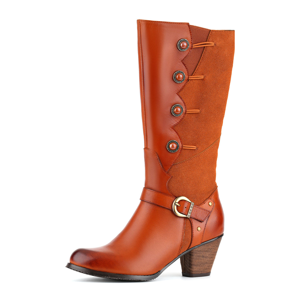 Two-Tone Leather and Suede Button Boots