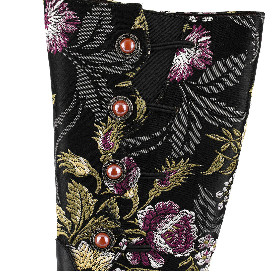 Timeless Floral Print Panel Leather Boots