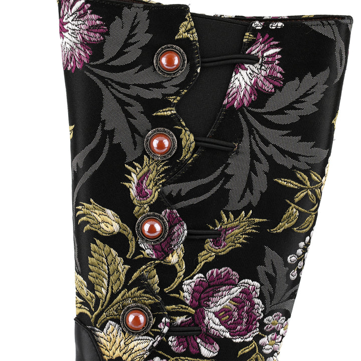 Timeless Floral Print Panel Leather Boots