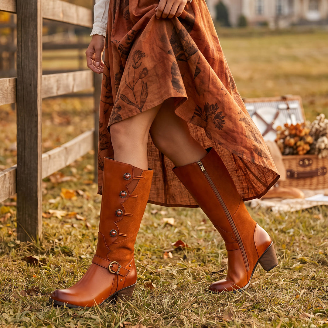 Two-Tone Leather and Suede Button Boots