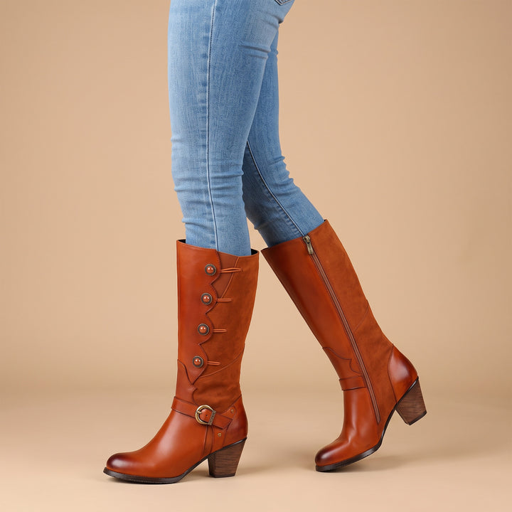 Two-Tone Leather and Suede Button Boots